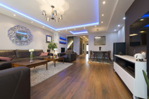Luxury specious living room interior with modern LED lighting