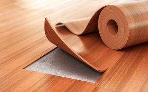 Linoleum coating. Flooring Installation. 3d illustration new flooring